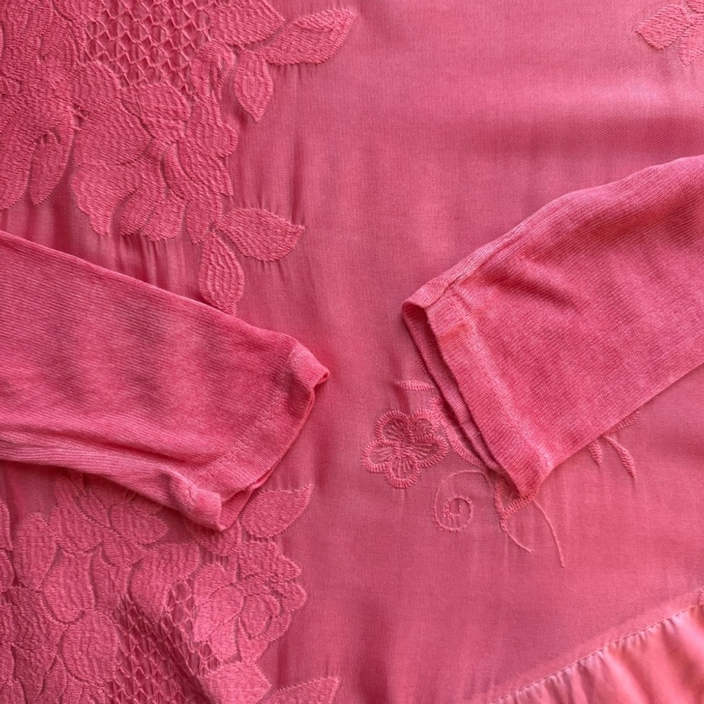 Boho Cottagecore Coral Floral Lace Tunic With Tank Size XS S Stretch Sheer - Picture 5 of 16
